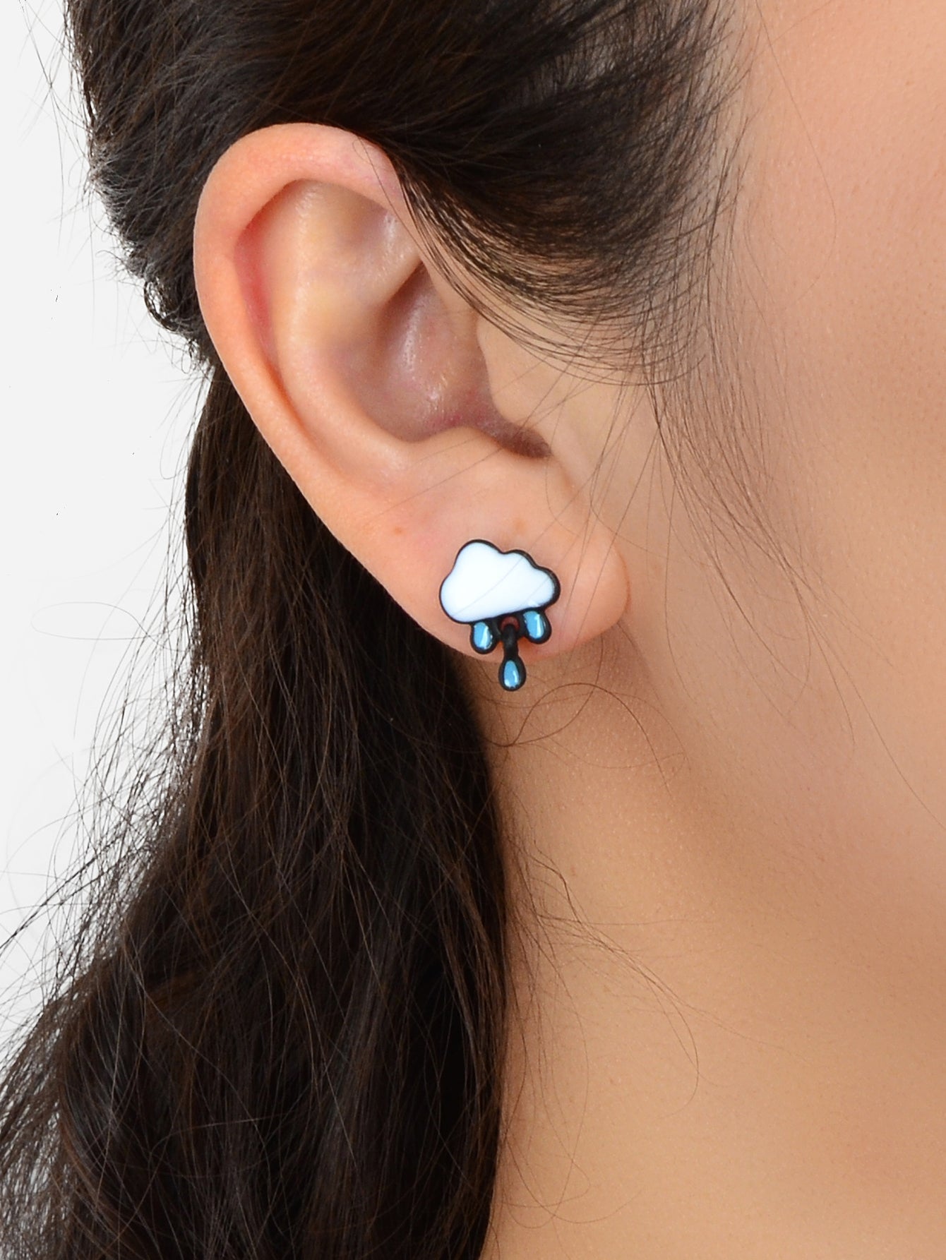 Enamel Alloy Cute White Cloud Blue Raindrop Stud Earrings Cartoon Jewellery Gift Feelontop Jewellery