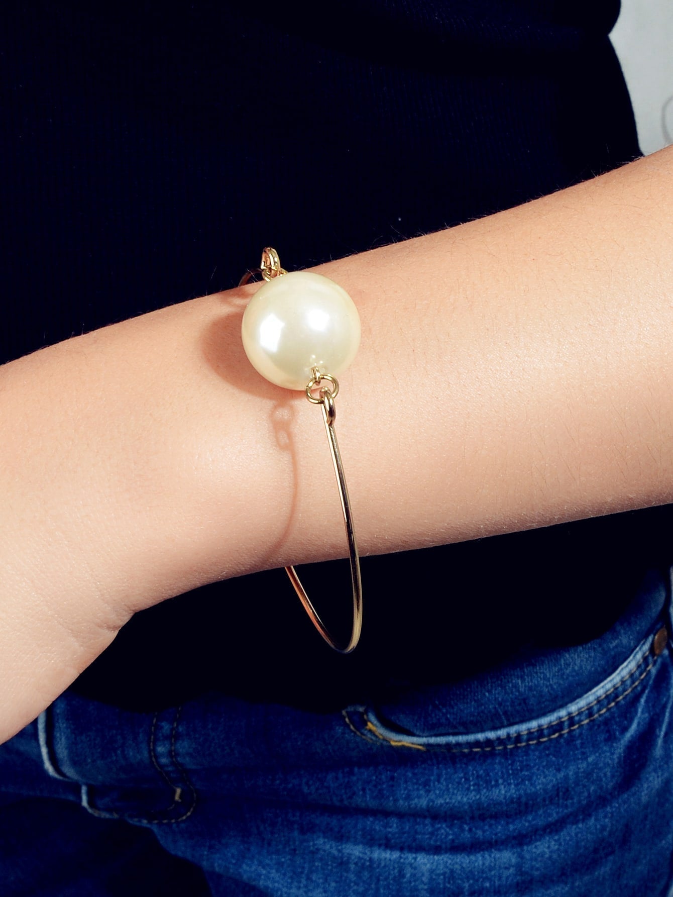 Female Jewellery Big Faux Pearl Decor Golden Bangle Collection Bracelets Women Feelontop Jewellery