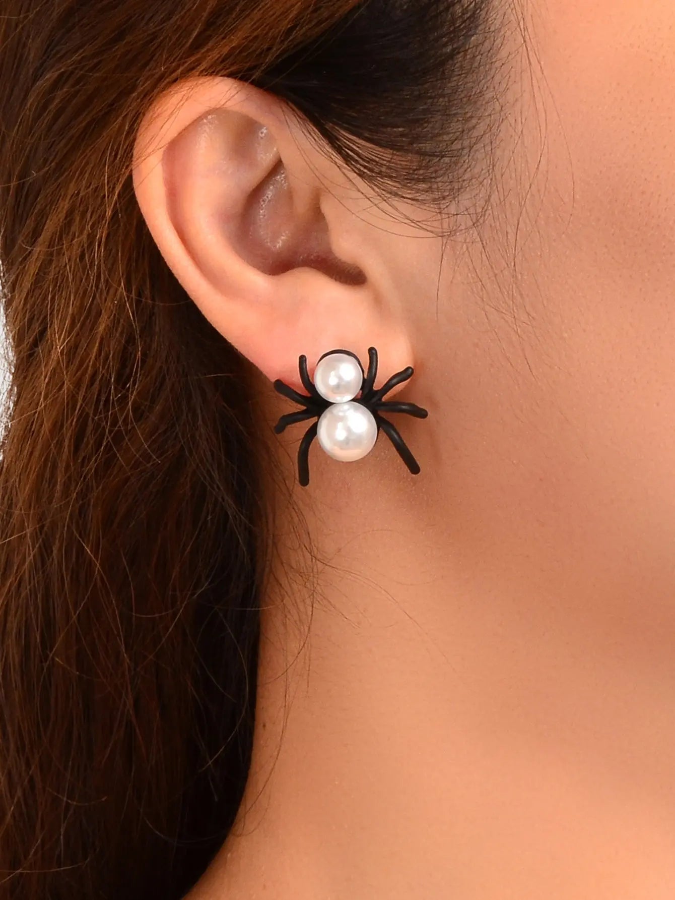 Faux Pearl Black Spider Stud Earrings Girls Costume Party Exaggeration Accessory Feelontop Jewellery