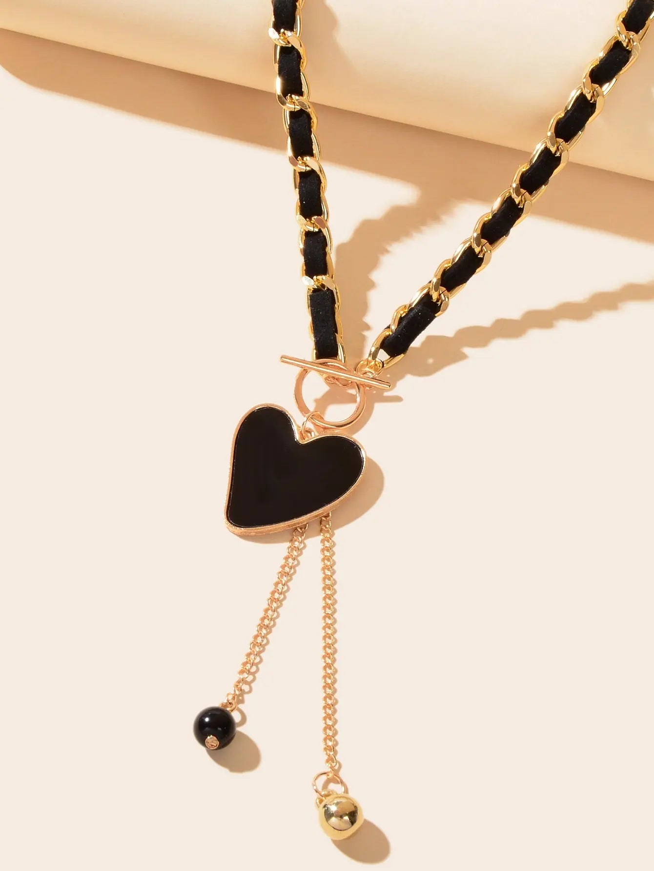 Designer Stylish Heart Charm Ball Pendant Tassel Braided Long Necklace for Party Feelontop Jewellery