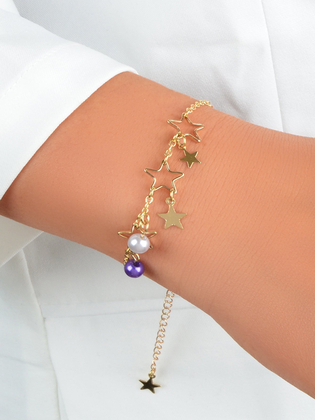Gold Chain White Purple Beads Star Charm Trendy Bracelet Teen Ladies Jewellery Feelontop Jewellery