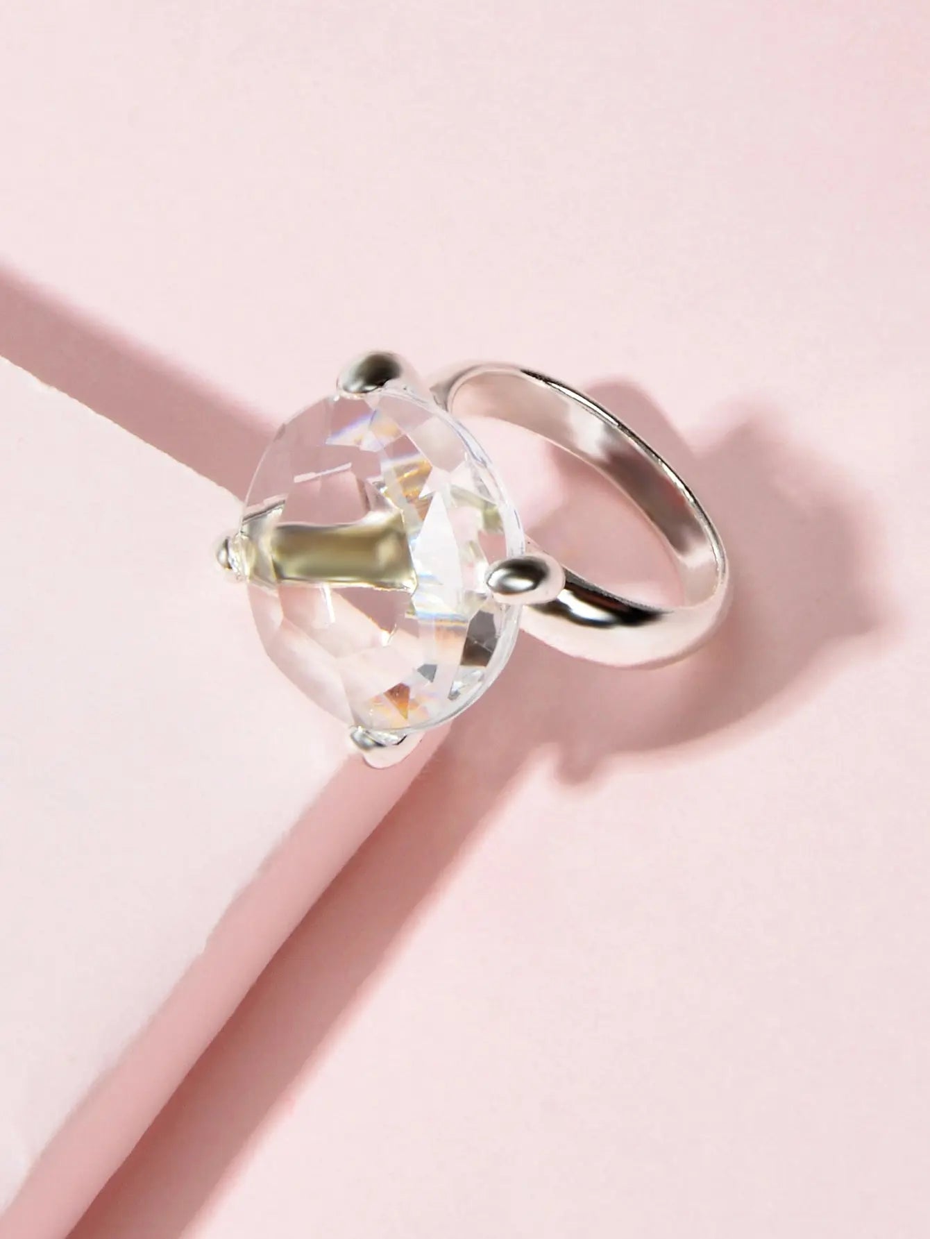 Perfect Engagement Gift Big Transparent Simulated Crystal Finger Ring Women Band Feelontop Jewellery