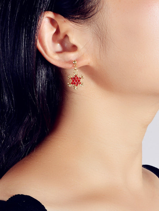 Dainty Gifts for Women Red Black Rhinestone Gold Snowflake Dangle Party Earrings Feelontop Jewellery