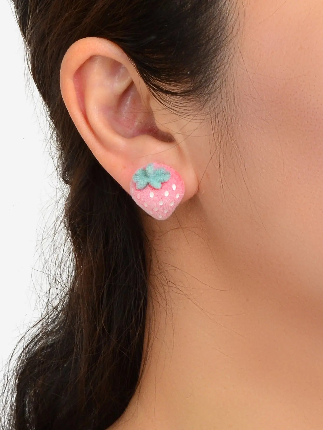 Handmade Cute 3D Flocking Pink Strawberry Stud Sweet Fruit Earring Dainty Gifts Feelontop Jewellery