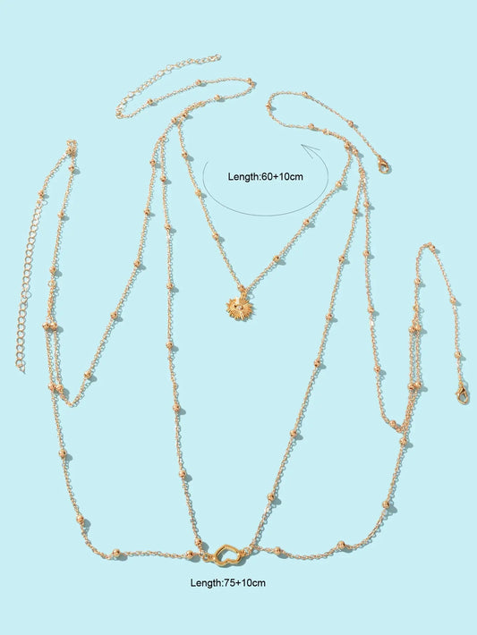 Gold Layered Body Chain Eye Heart Charm Crossover Bra Bikini Beach Body Jewelry Feelontop Jewellery