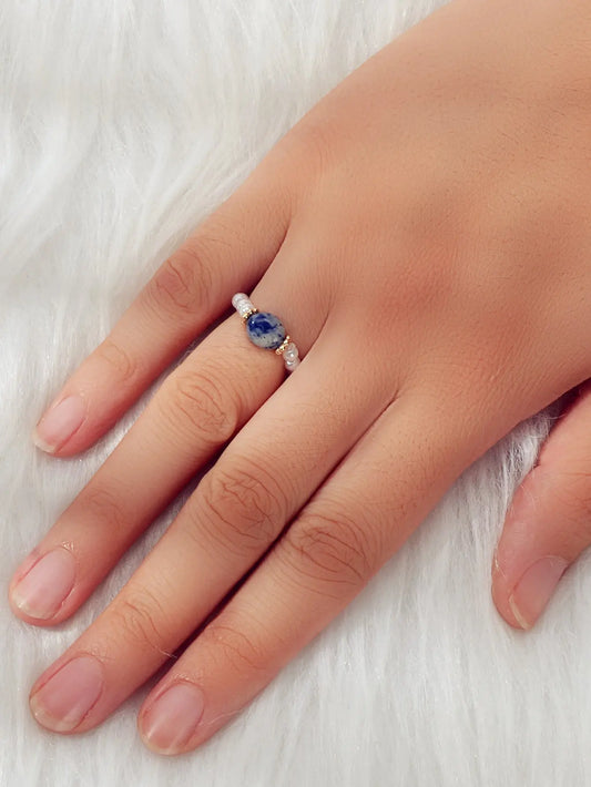 Retro Textured Jewellery Elastic Pearl Natural Stone Finger Ring Band for Women Feelontop Jewellery