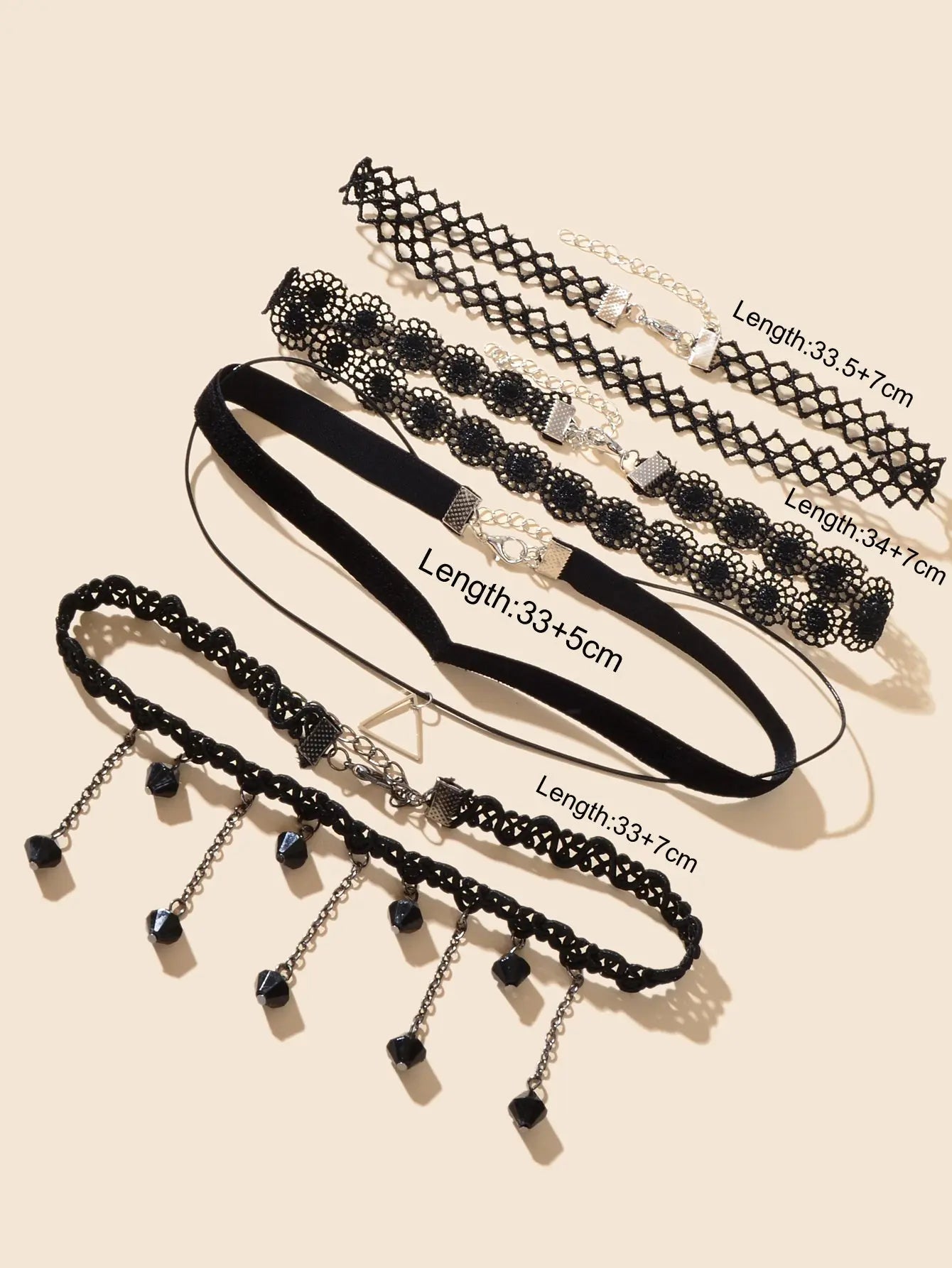 4 pcs Classic Black Gothic Tattoo Lace Chokers Beads Tassel Necklaces Party Gift Feelontop Jewellery