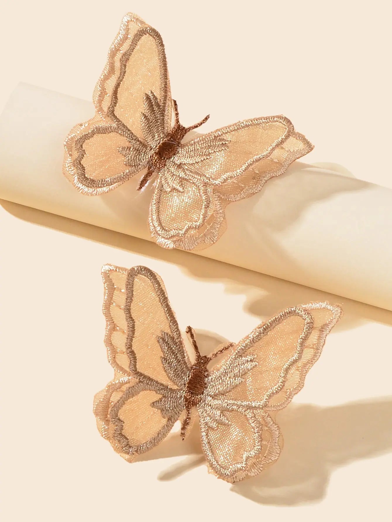 Exquisite Boho Holiday Handmade Khaki Embroidery 3D Butterly Stud Earrings Gift Feelontop Jewellery