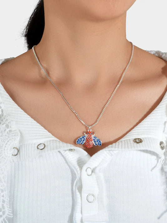 Birthday Gifts Silver Chain Red Blue Rhinestone Bee Pendant Necklace Jewellery Feelontop Jewellery