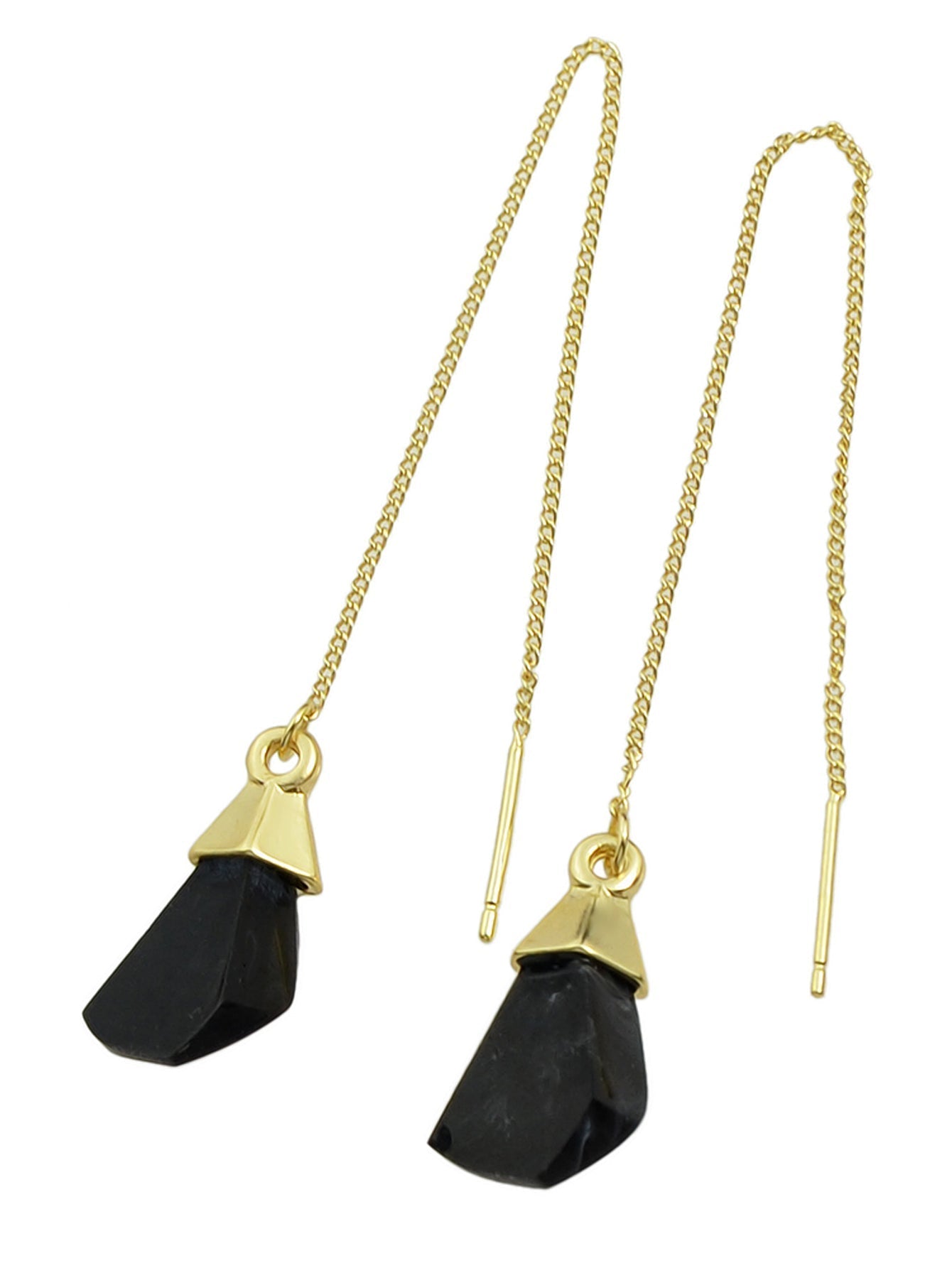 Ethnic American Jewellery Long Chain Black White Stone Boho Chic Dangle Earrings Feelontop Jewellery