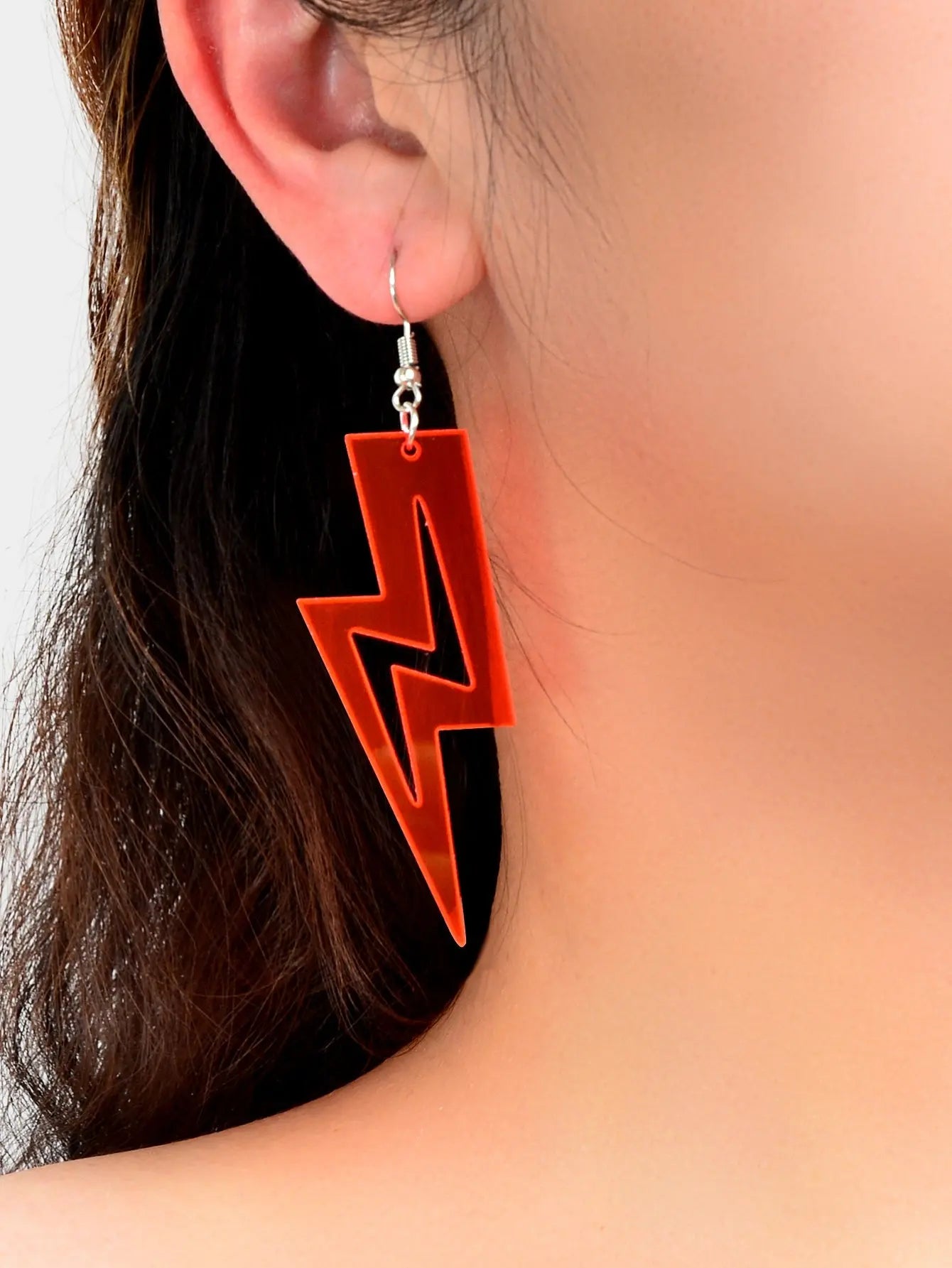 Black Red Pendant Retro Acrylic Dangle Lightning Earrings for Women 80's Party Feelontop Jewellery