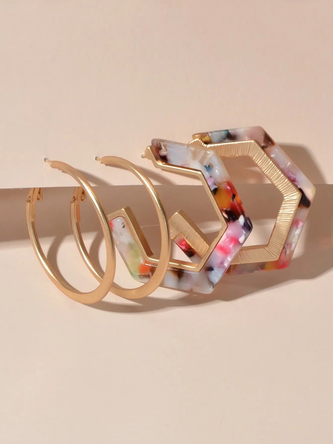 Boho Chic 2 pairs Multicolor Acrylic Square Circle Party Hoop Earrings set Gift Feelontop Jewellery