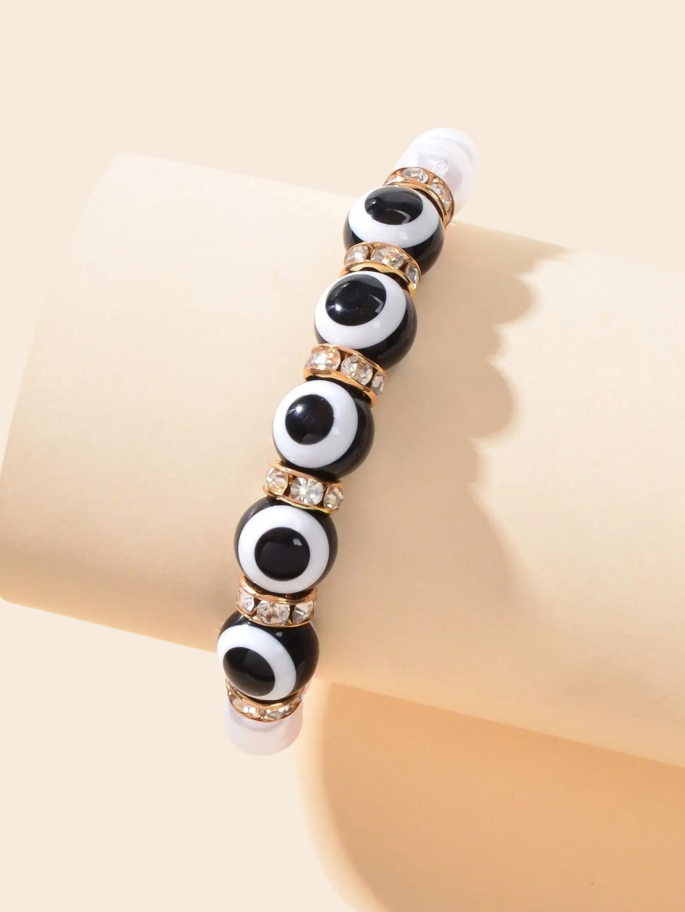 Creative Accessories Rhinestone Decor Black White Beaded Women Bangle Bracelet Feelontop Jewellery