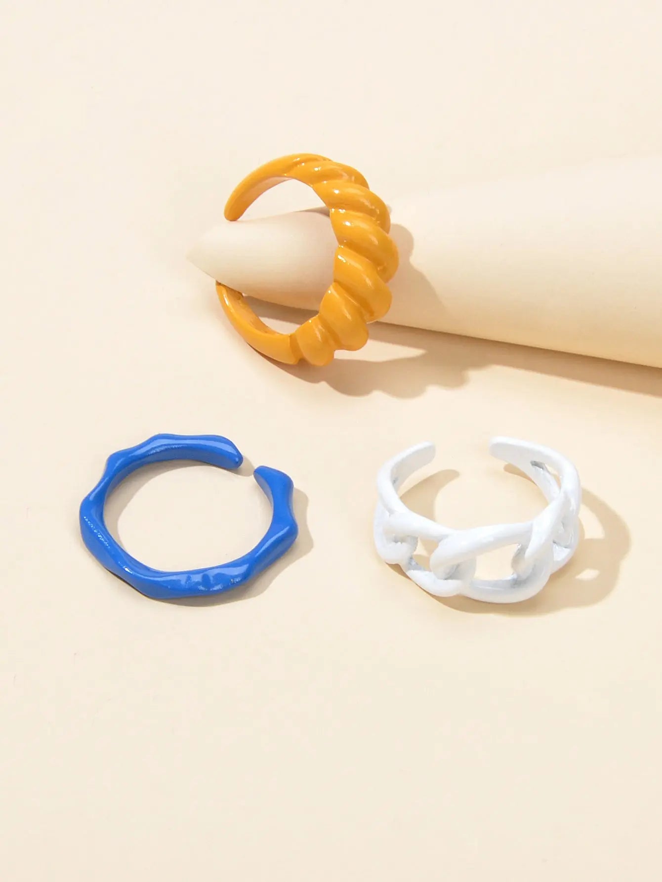 3 pcs Geometric Multi-colored Resin Plastic Chunky Multiple Rings set Bulk Pack Feelontop Jewellery