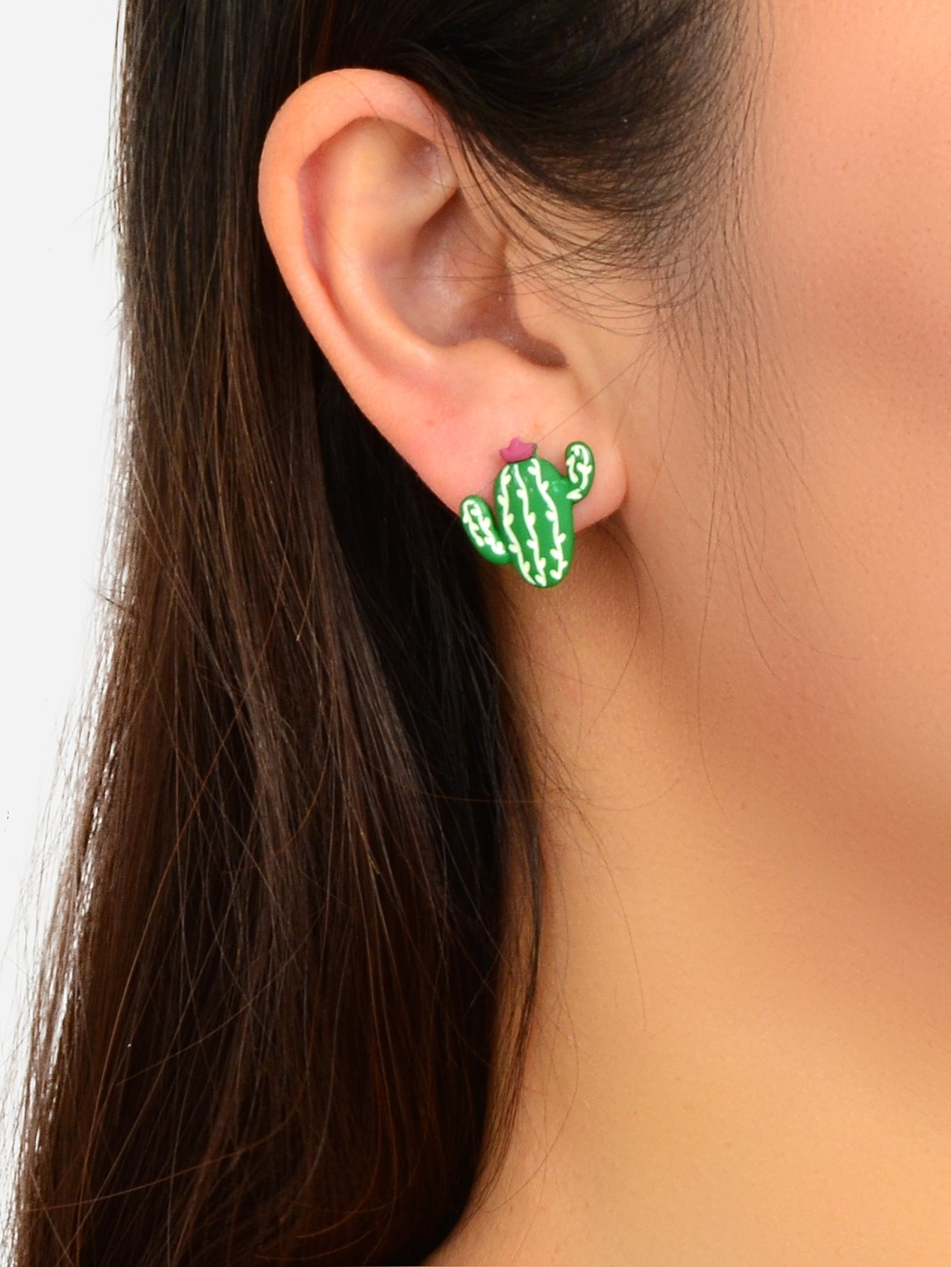 Funny Cartoon Green Cactus Easter Bunny Rabbit Animal Stud Asymmetrical Earrings Feelontop Jewellery