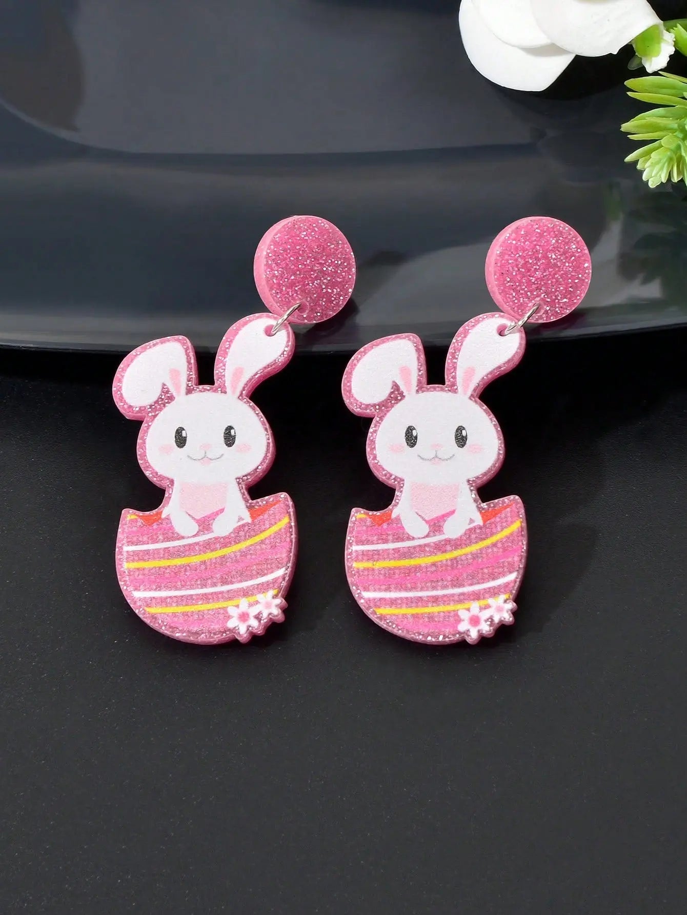 Pink Easter Bunny Pendant Earrings - Festive and Fun Fashion Accessories Feelontop Jewellery