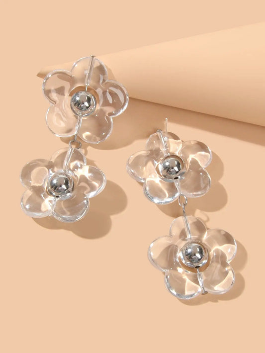 Transparent Flower Chunky Resin Acrylic Big Statement Pierced Earrings for Party Feelontop Jewellery