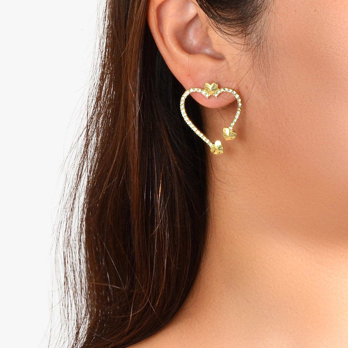 Valentine's Day Gift Rhinestone Decoration Gold Sweet Love Heart Stud Earrings Feelontop Jewellery