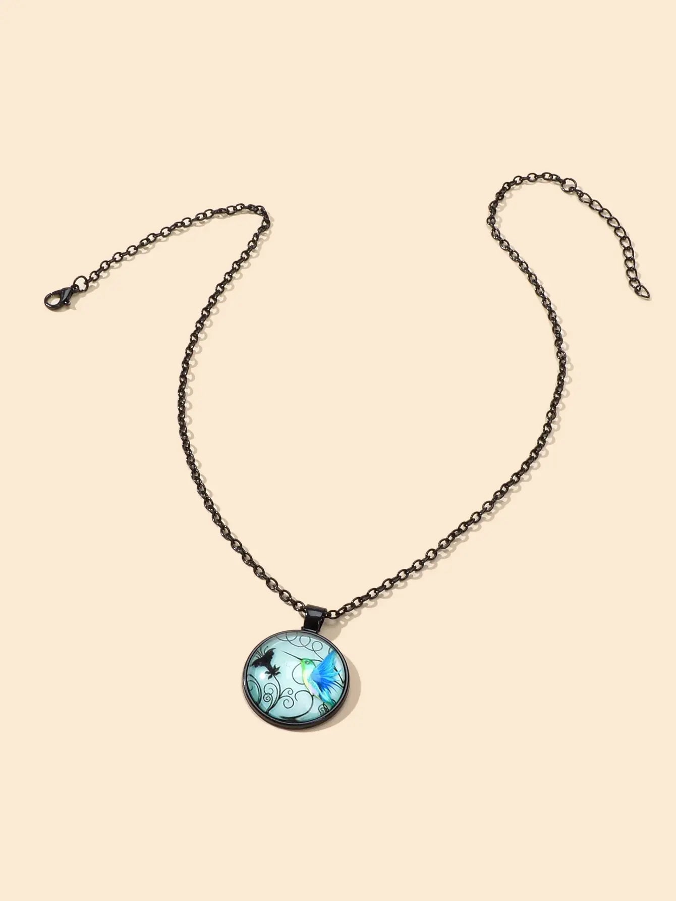 Vintage Retro Jewelry Black Chain Bird Pattern Round Charm Necklace Accessories Feelontop Jewellery