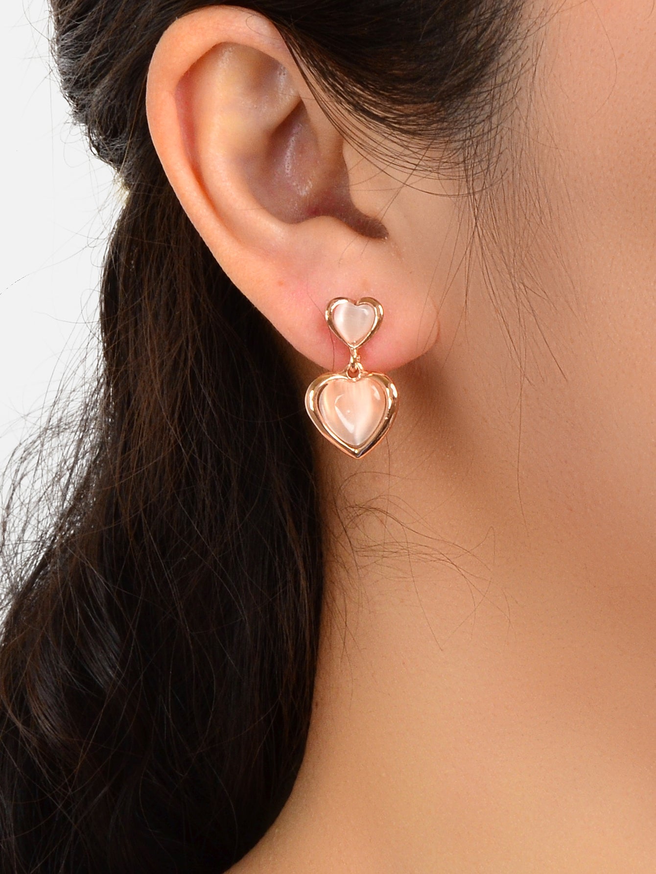 Girlfriend Birthday Gift Elegant Rose Gold Pink Opal Love Heart Dangle Earrings Feelontop Jewellery