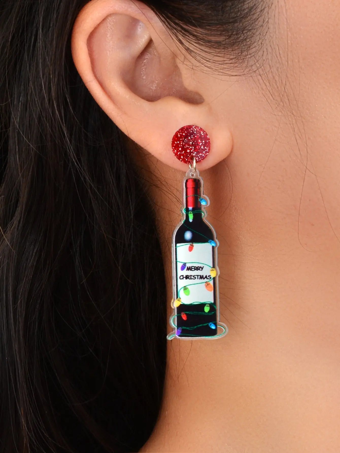 Merry Christmas Festival Jewelry Acrylic Light String Twine Wine Bottle Earrings Feelontop Jewellery
