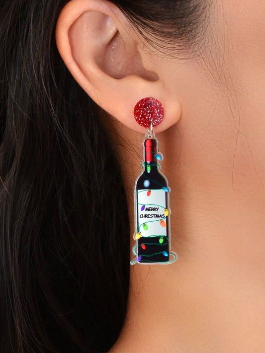 Merry Christmas Festival Jewelry Acrylic Light String Twine Wine Bottle Earrings Feelontop Jewellery
