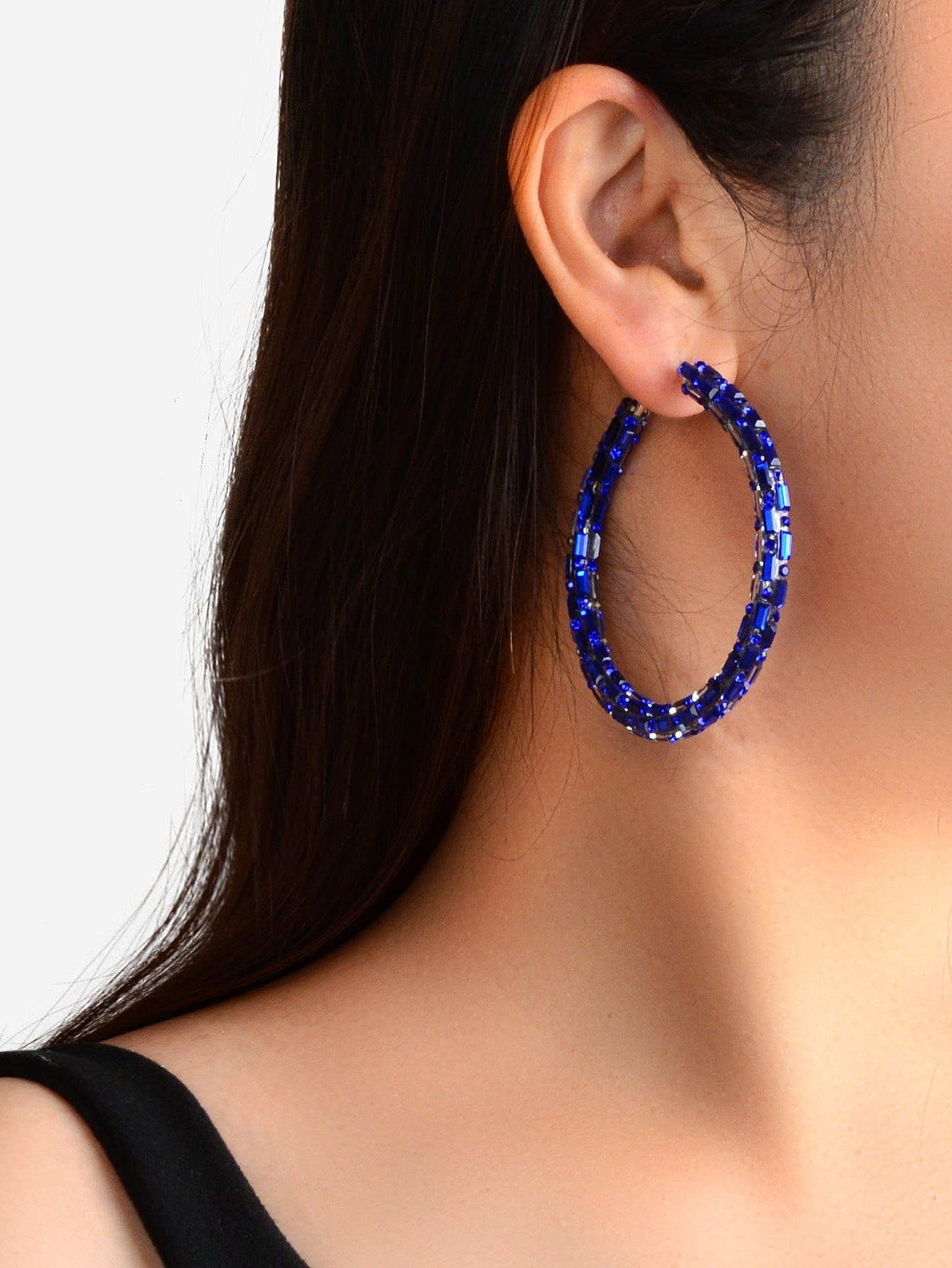 Glorious Sparkly Shiny Blue Crystal Hoops Earrings Gorgeous Holiday Jewellery Feelontop Jewellery