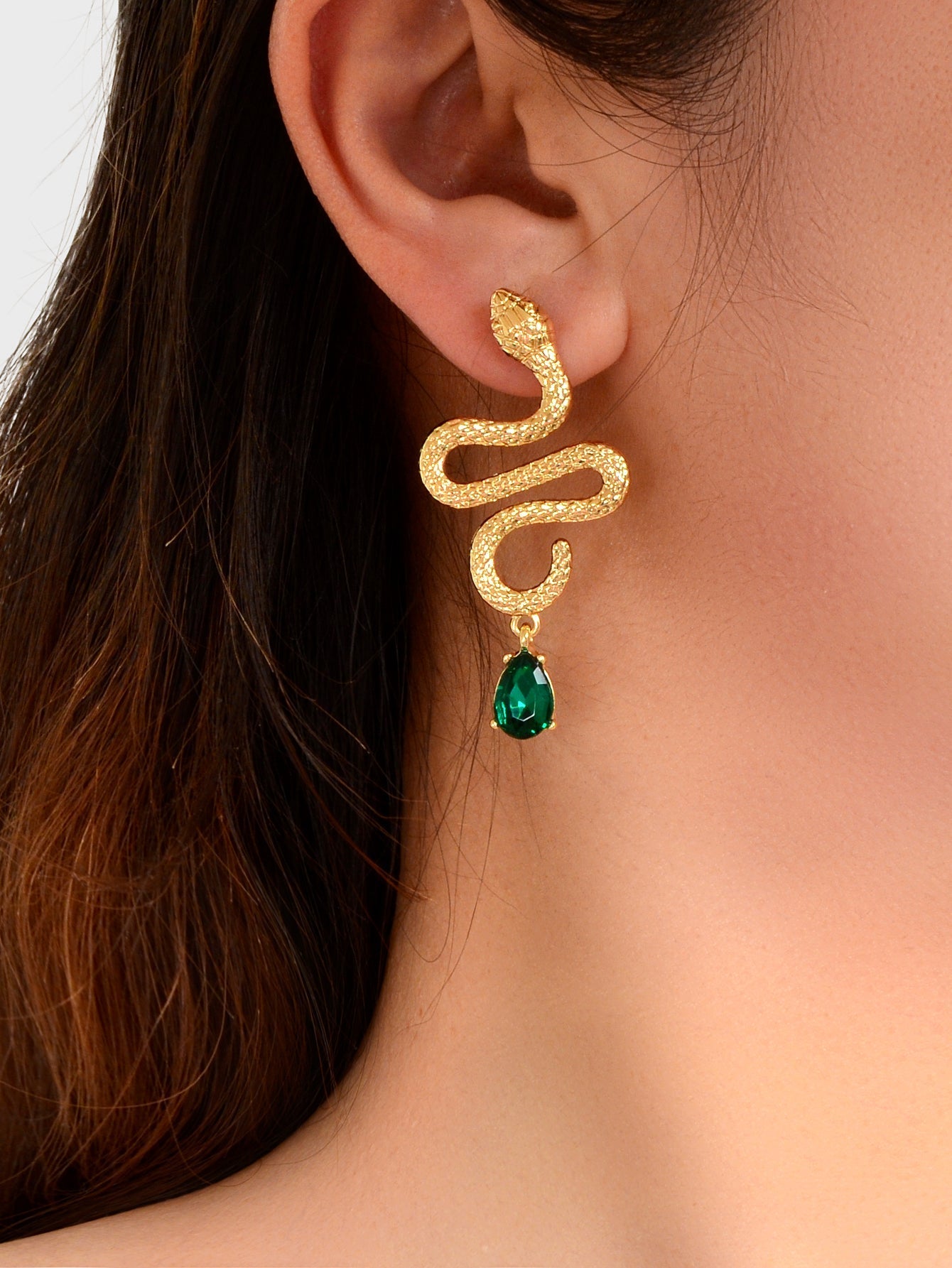 Snake Drop Earrings Dangle Big Green Rhinestone Emerald Charm Stud Punk Jewelry Feelontop Jewellery