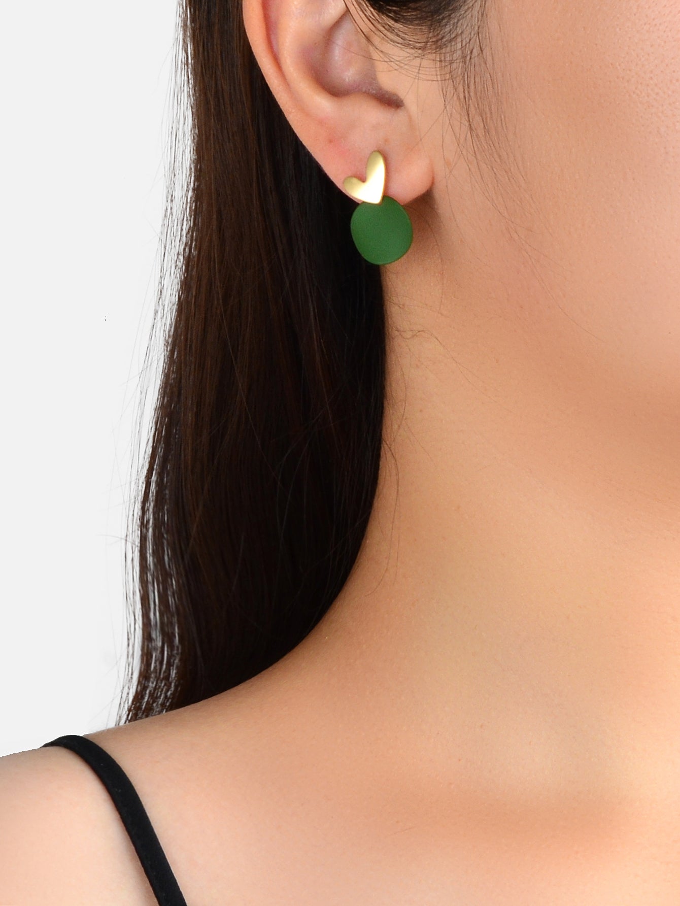Love Heart Green Round Stud Pierced Hypoallergenic Female Earrings Stud Jewelry Feelontop Jewellery