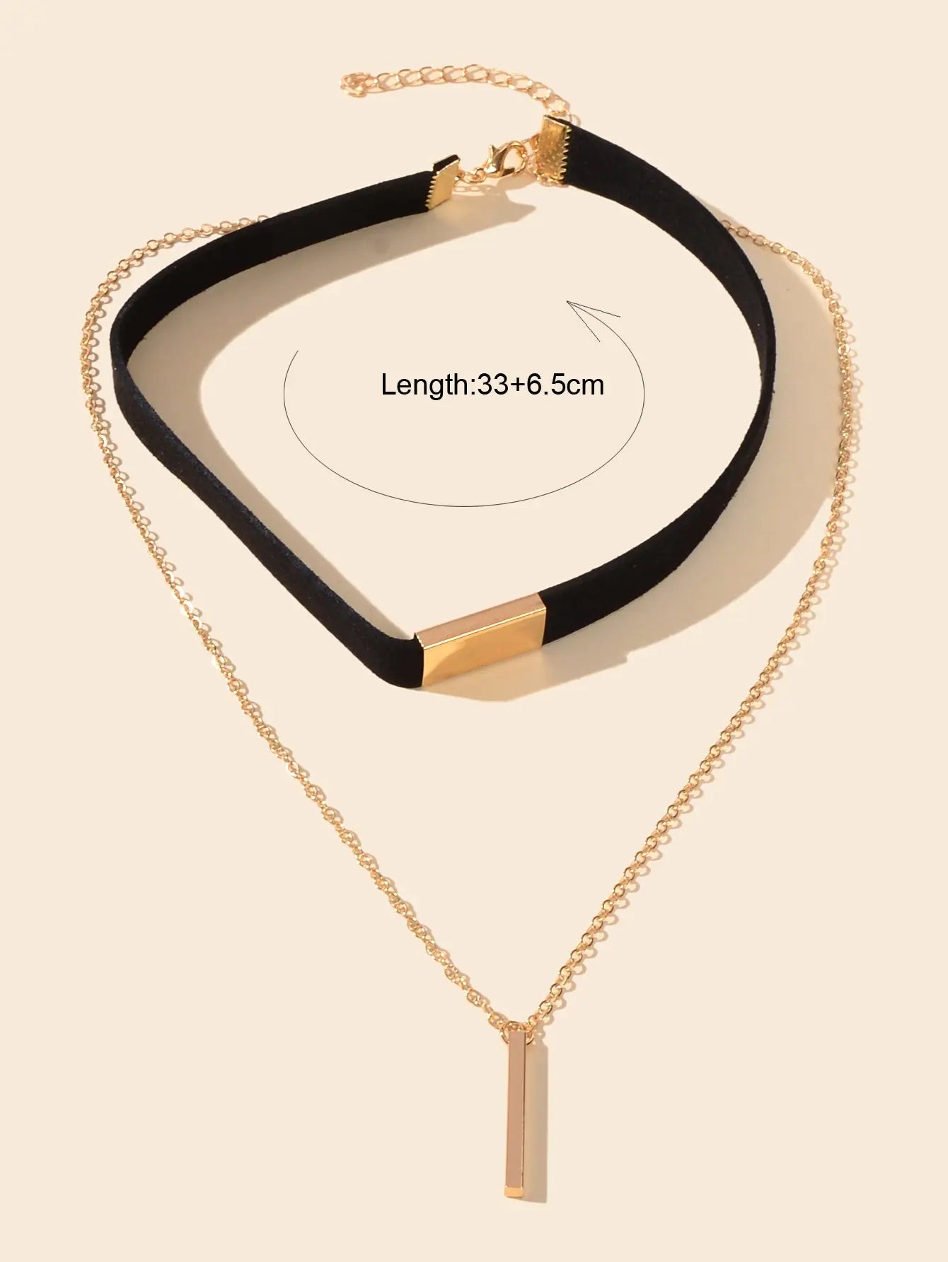 Punk Black Choker Double layer Gold Chain Geometric Charm Necklace Tattoo Choker Feelontop Jewellery