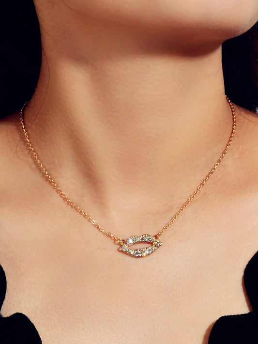 Engagement Jewellery Gift Rhinestone Decor Gold Chain Lip Charm Collar Necklace Feelontop Jewellery