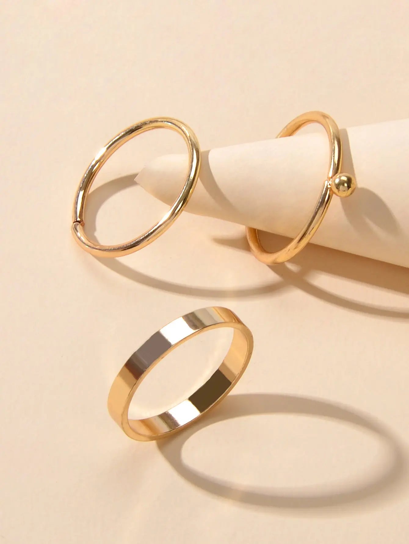 Stackable 3 pcs Gold Metal Minimalist Finger Ring set Multiple Rings Bulk Pack Feelontop Jewellery