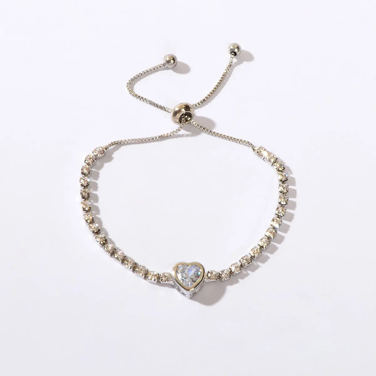 Anniversary Jewellery Shining Luxury Rhinestone Heart Adjustable Tennis Bracelet Feelontop Jewellery