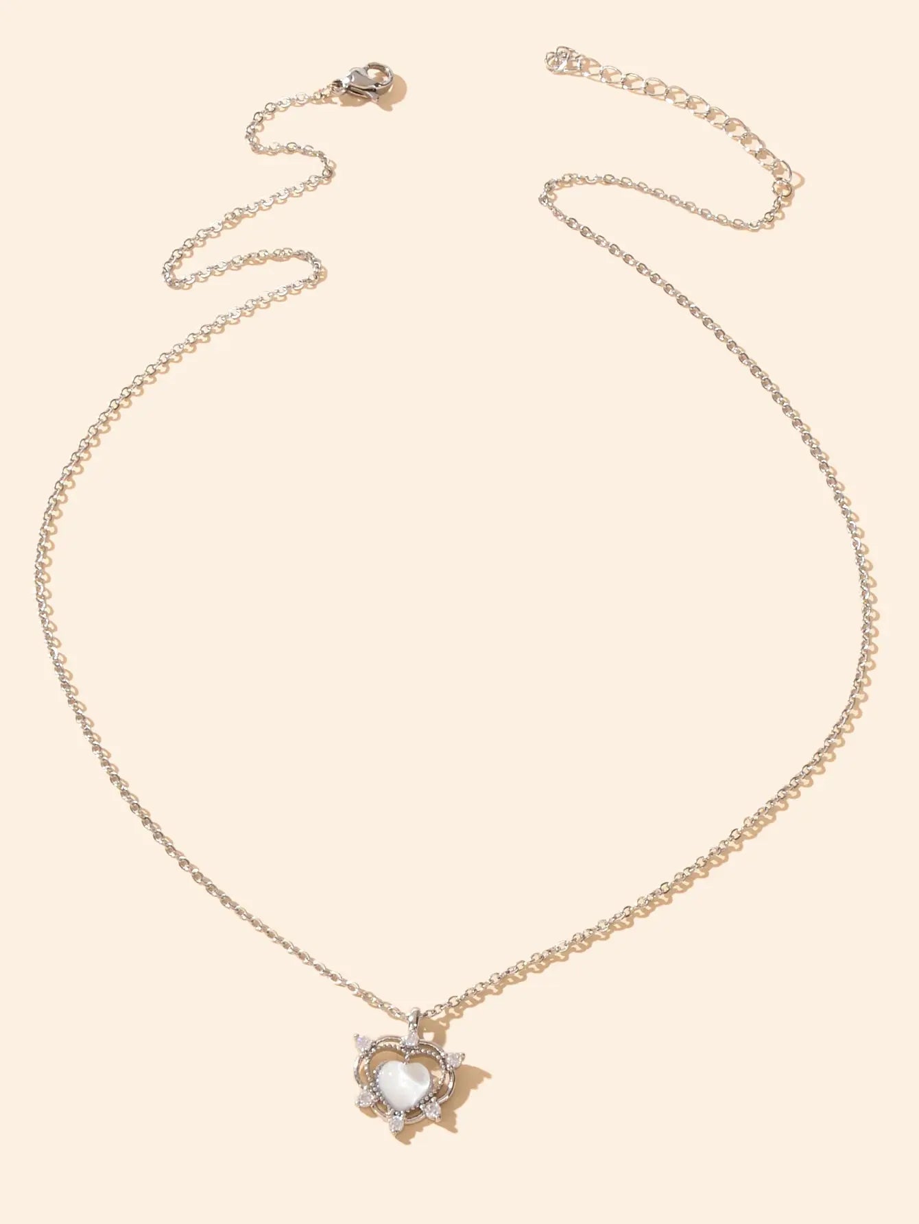 Exquisite Silver Chain Rhinestone Opal Decor Heart Pendant Necklace Gift Jewelry Feelontop Jewellery