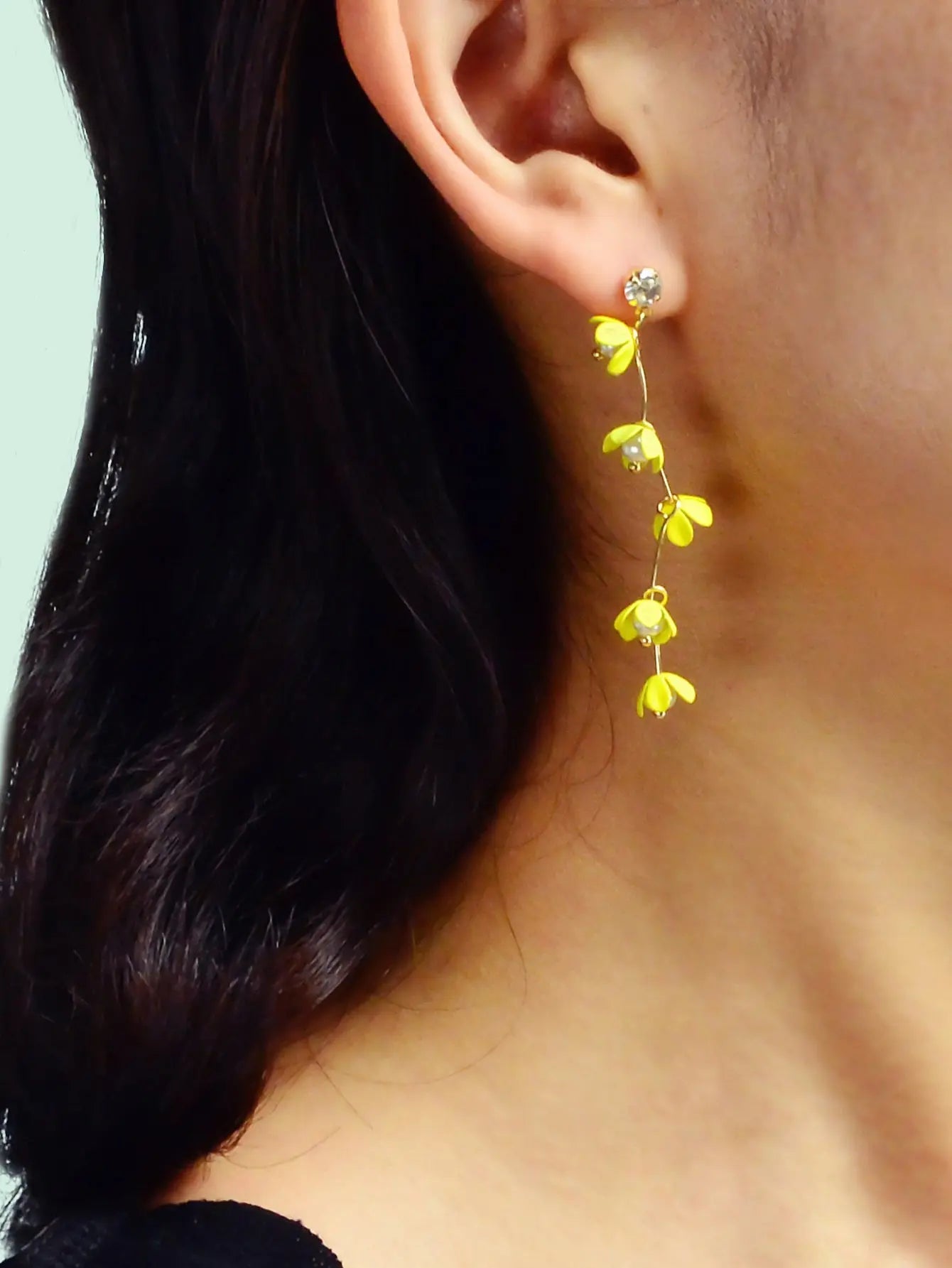 Exquisite Pearl Yellow Flower Dangle Pendant Earrings for Women Trendy Jewellery Feelontop Jewellery