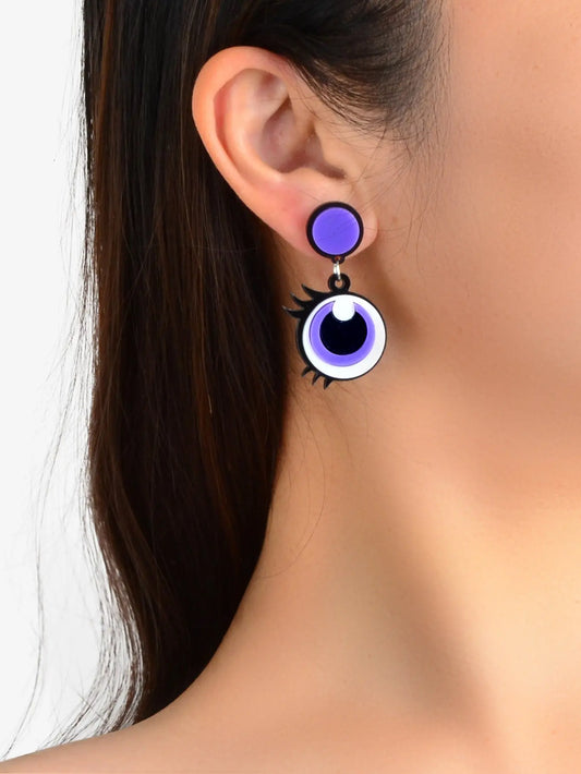 Cute Purple Eye Earrings Acrylic Cartoon Novelty Trendy Lightweight Drop Stud Feelontop Jewellery