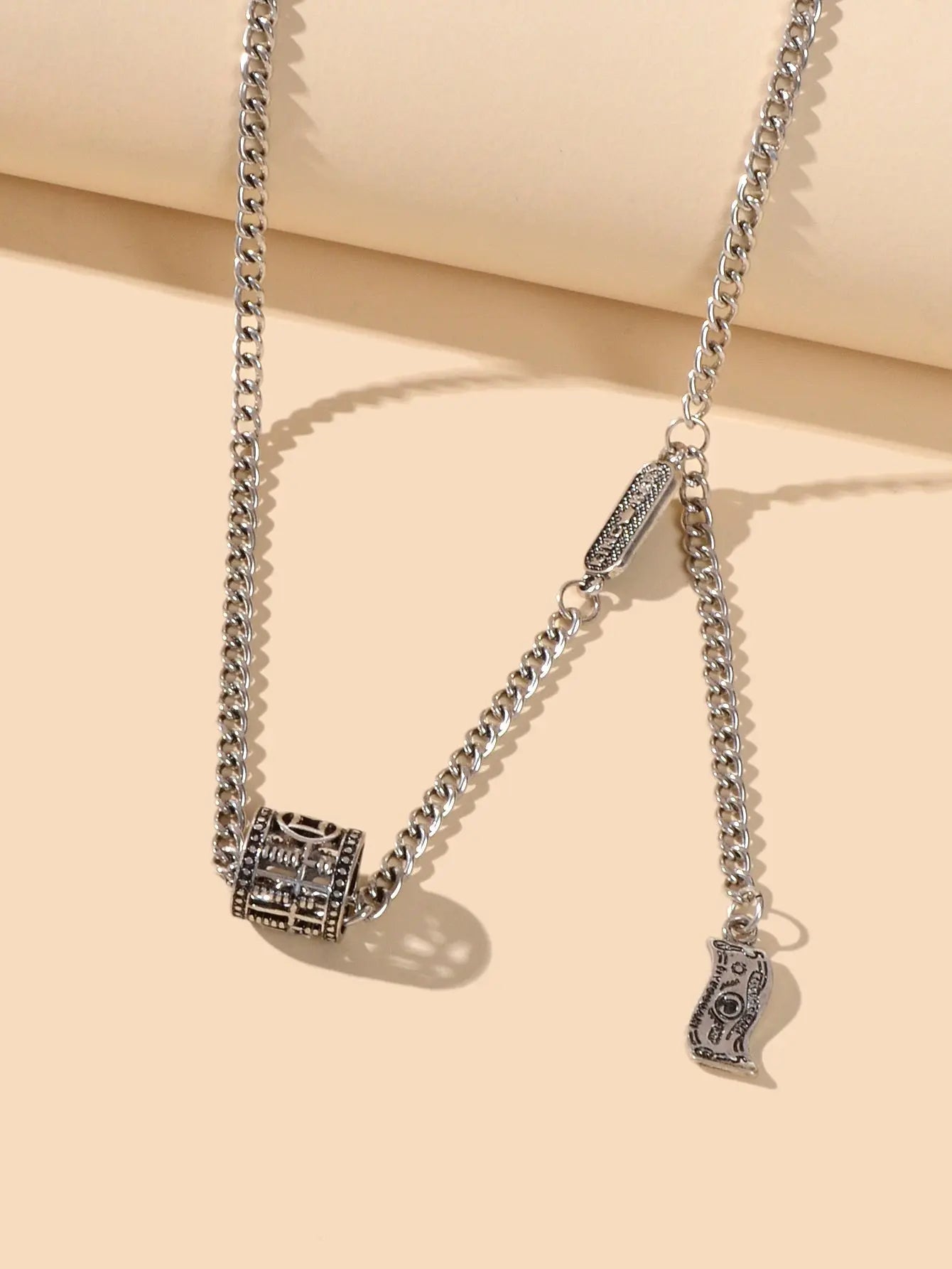 Vintage Designer Stylish Jewelry Antique Silver Carved Circle Y Pendant Necklace Feelontop Jewellery