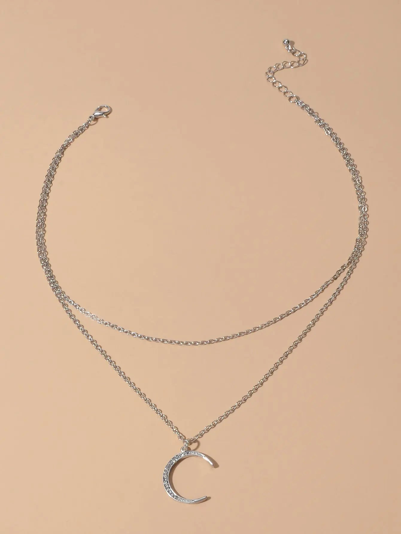 Women Accessories Double layer Chain with Rhinestone Moon Charm Trendy Necklace Feelontop Jewellery