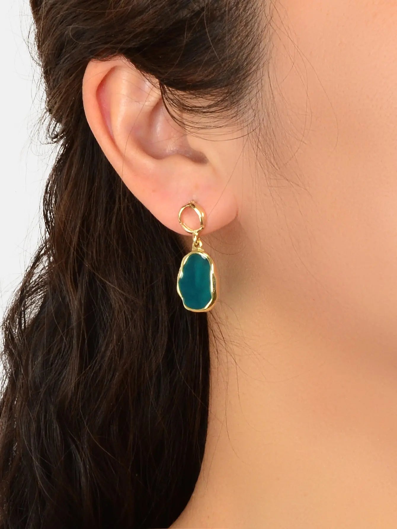 Blue Resin Gold Plated Geometric Hypoallergenic Stud Transparent Trendy Earrings Feelontop Jewellery