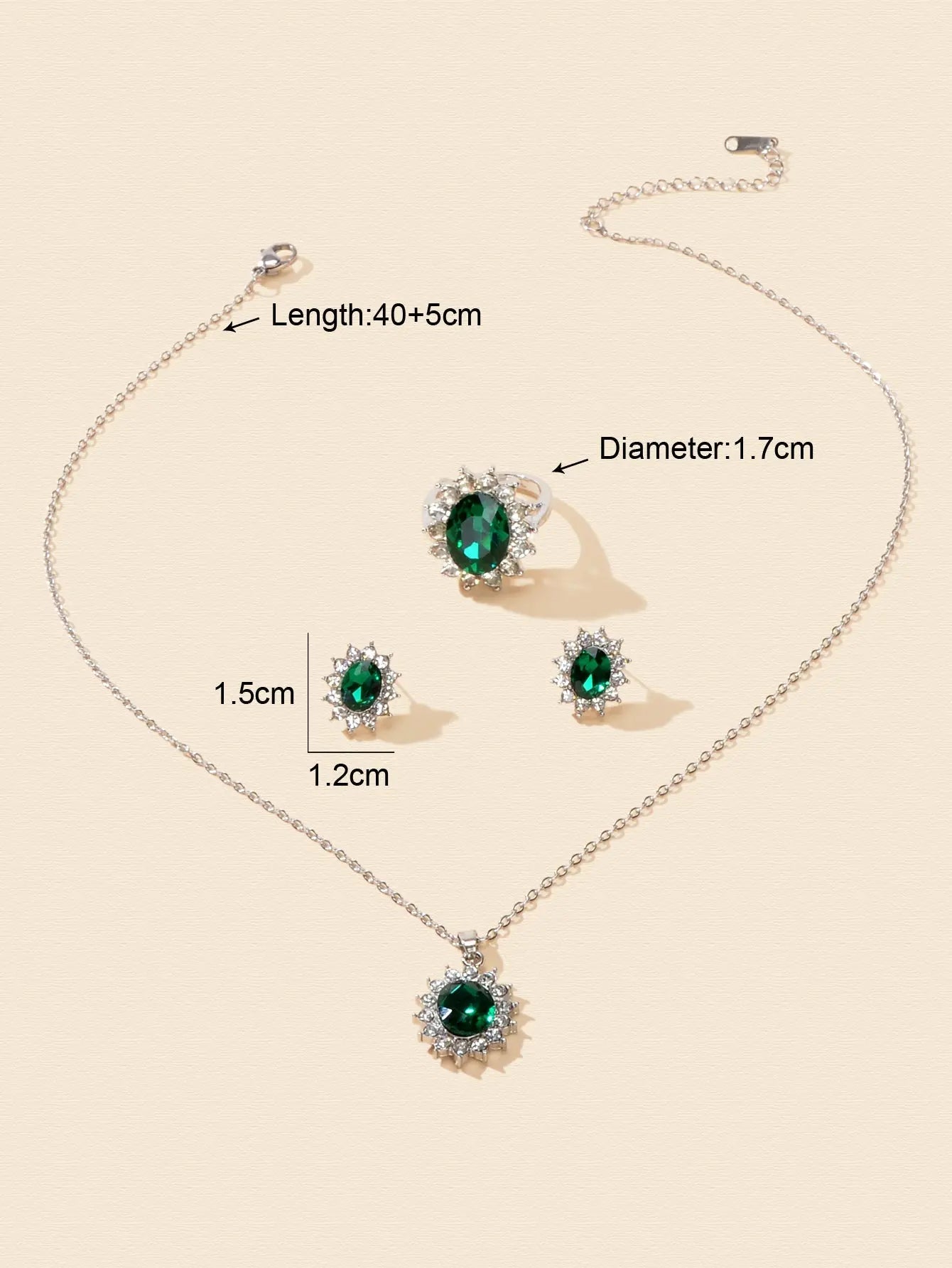 Crystal Flower Necklace Stud Earrings Finger Ring Luxury Wedding Jewellery Set Feelontop Jewellery