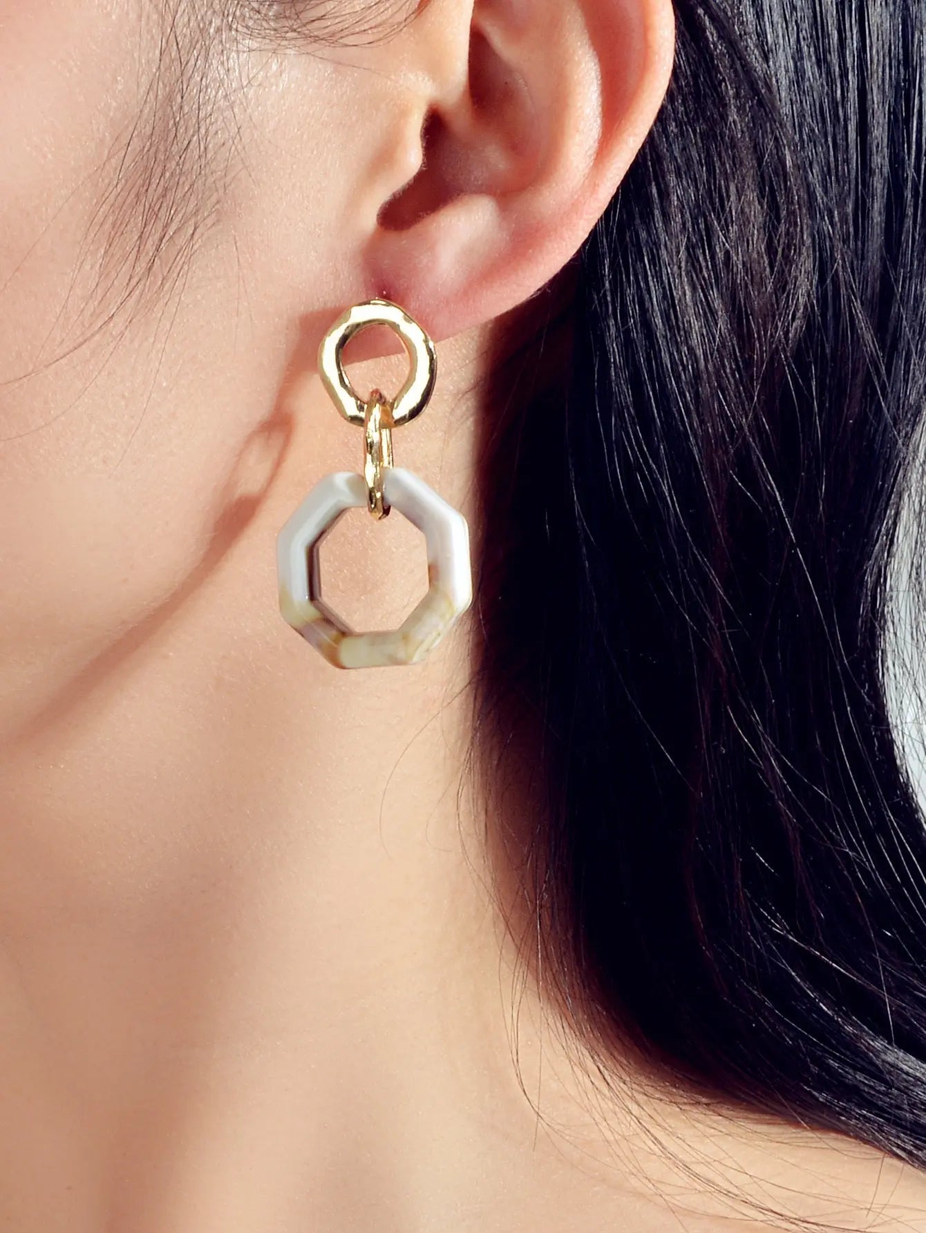 Retro Gold Lock Mottled Acrylic Marble Dangle Geometric Pierced Party Earrings Feelontop Jewellery
