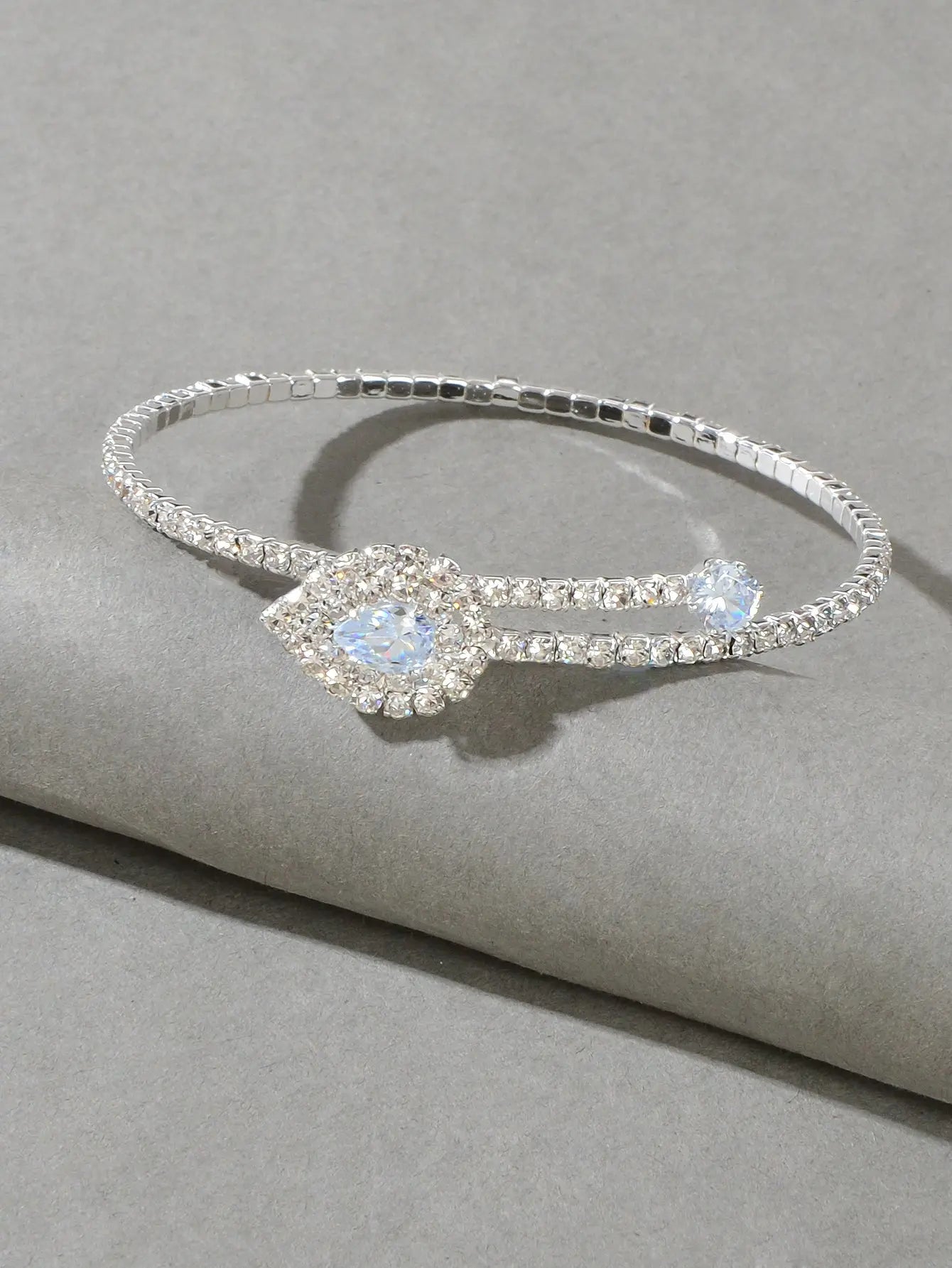 Perfect Wedding Engagement Jewellery Full Zirconia Decor Silver Bangle Bracelet Feelontop Jewellery