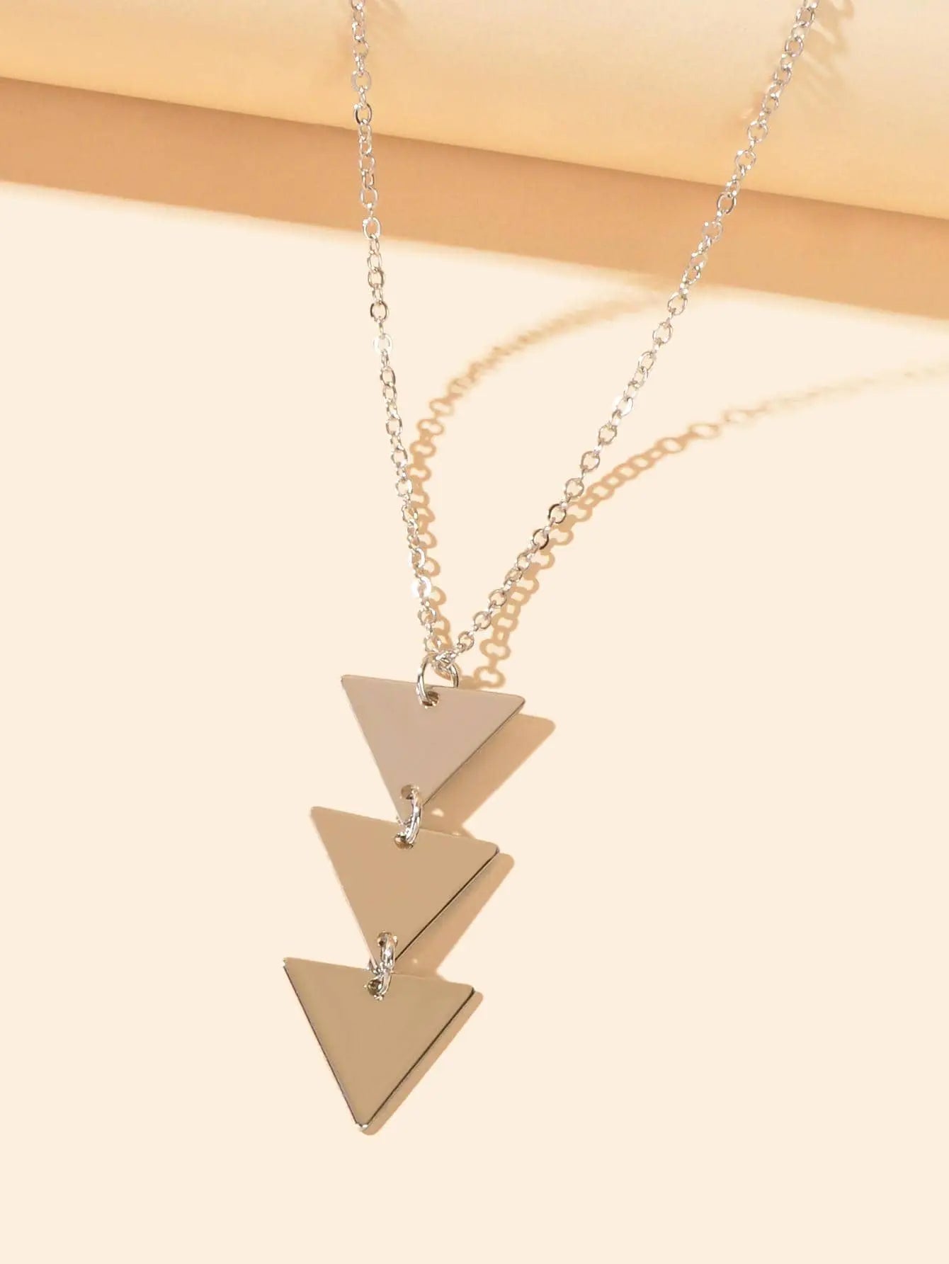 Modern Long Chain Necklace with Three Triangle Pendants Feelontop Jewellery