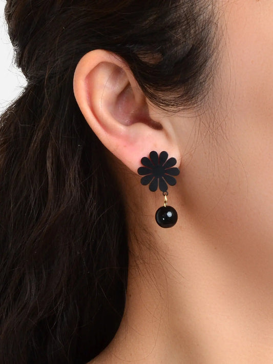 Black Flower Beads Dangle Pierced Personality Earrings Unique Chic Women Gift Feelontop Jewellery