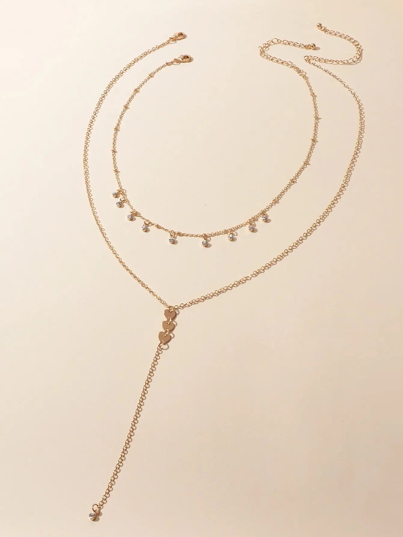 2pcs Designer Jewellery Rhinestone Charm Necklace Heart Y shape Pendant Necklace Feelontop Jewellery