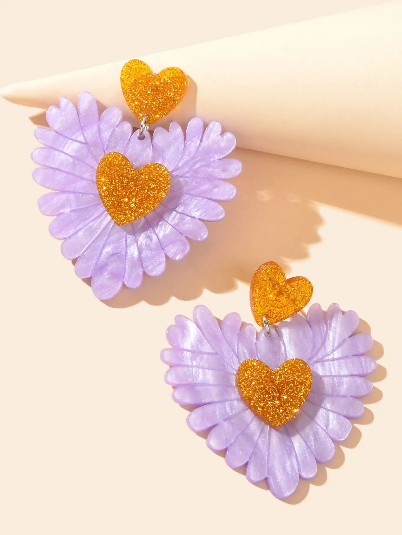 Sweet Holiday Acrylic Purple Flower Heart Earrings Valentine's Day Gift Jewelry Feelontop Jewellery