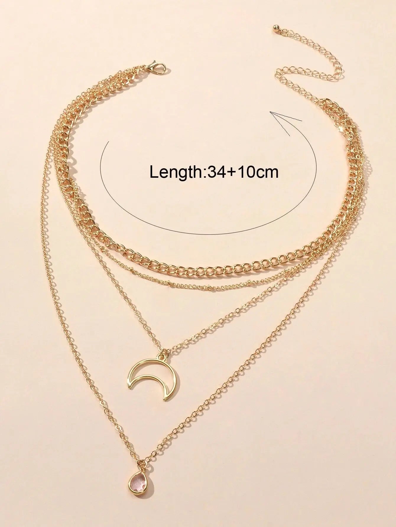 Multi-layer Gold Tone Chain Moon Water Drop Pendant Necklace Girls Party Jewelry Feelontop Jewellery