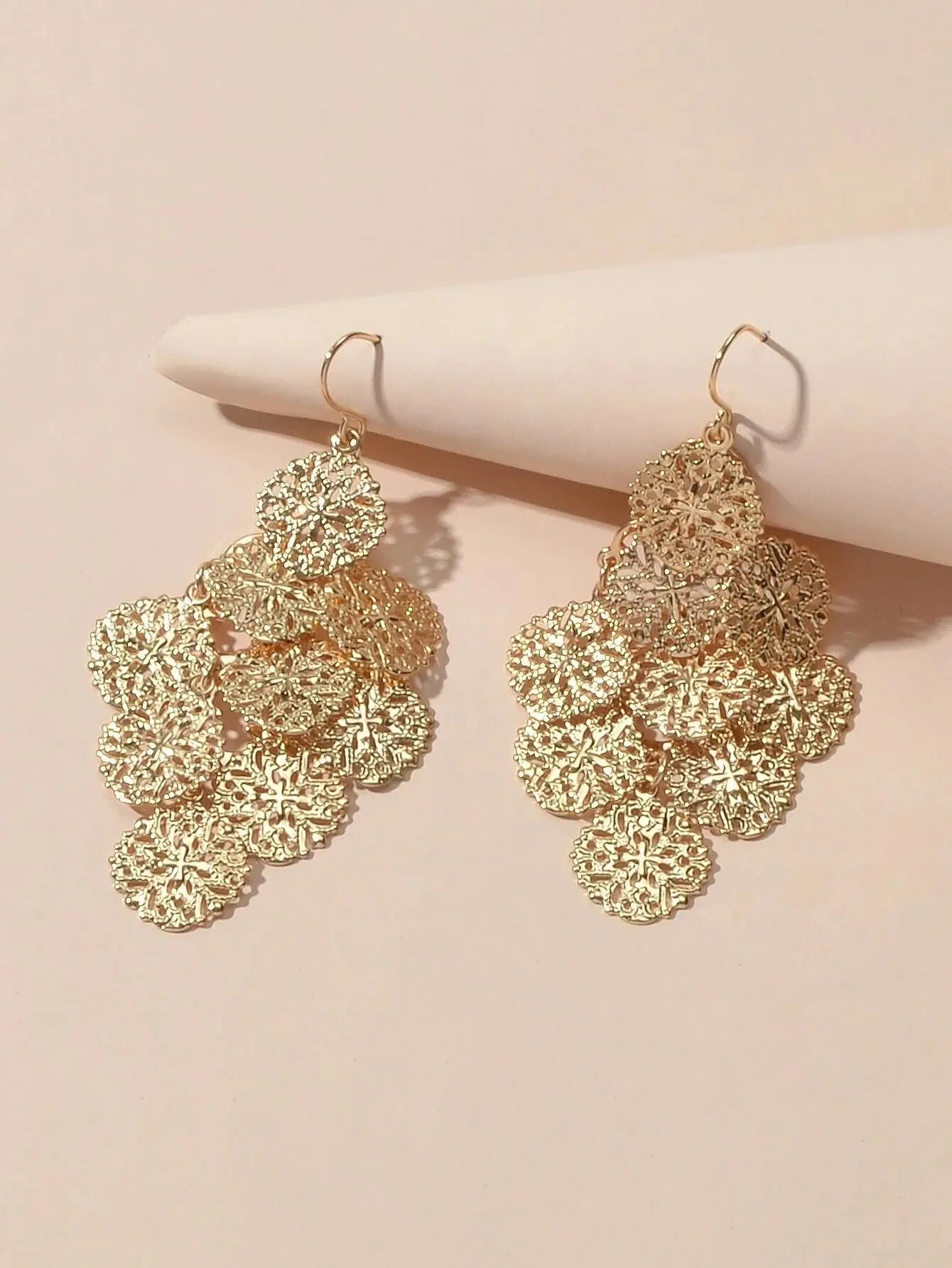 Fashion Jewellery Gold Hollow out Disc Charm Dangle Earrings Women Accessories Feelontop Jewellery