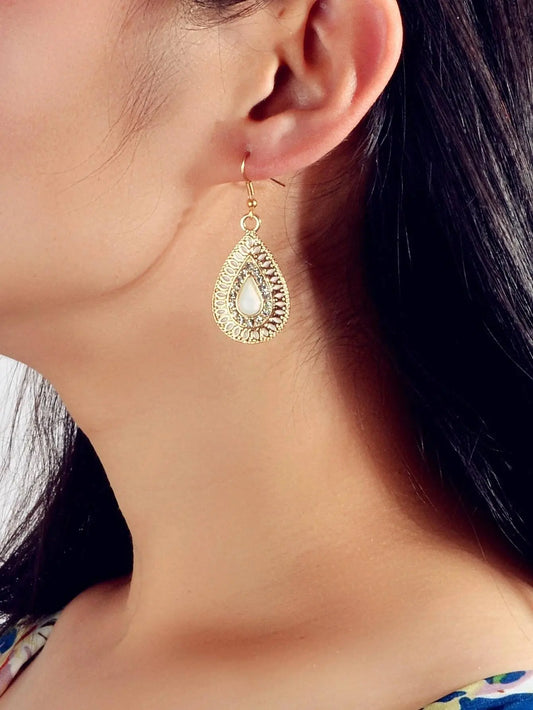 Rhinestone Decor White Crystal Water Drop Dangle Earrings Bohemian Accessories Feelontop Jewellery