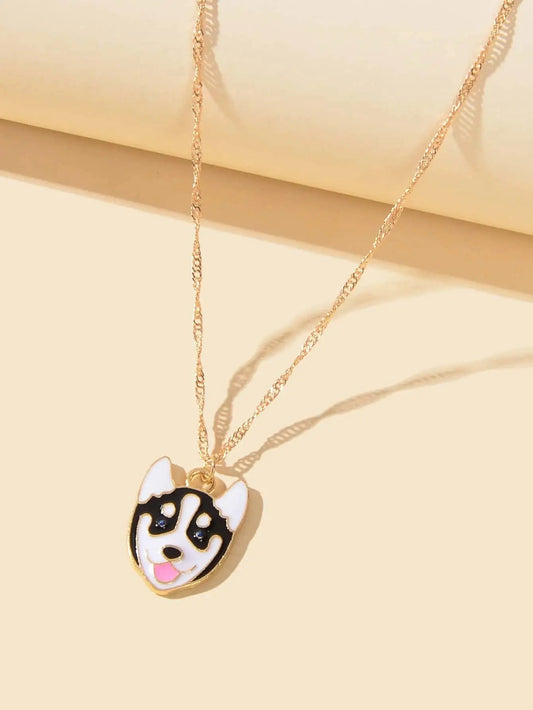 Cartoon Designer Jewelry Gold Link Chain White Black Enamel Dog Pendant Necklace Feelontop Jewellery